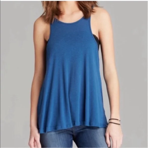 Free People Teal Blue Long Beach Tank Size Small Basic Layering Racerback Summer - Picture 1 of 12